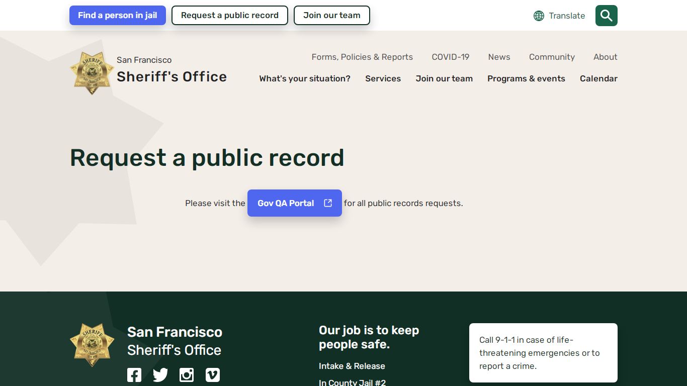Request a public record | San Francisco Sheriff's Department