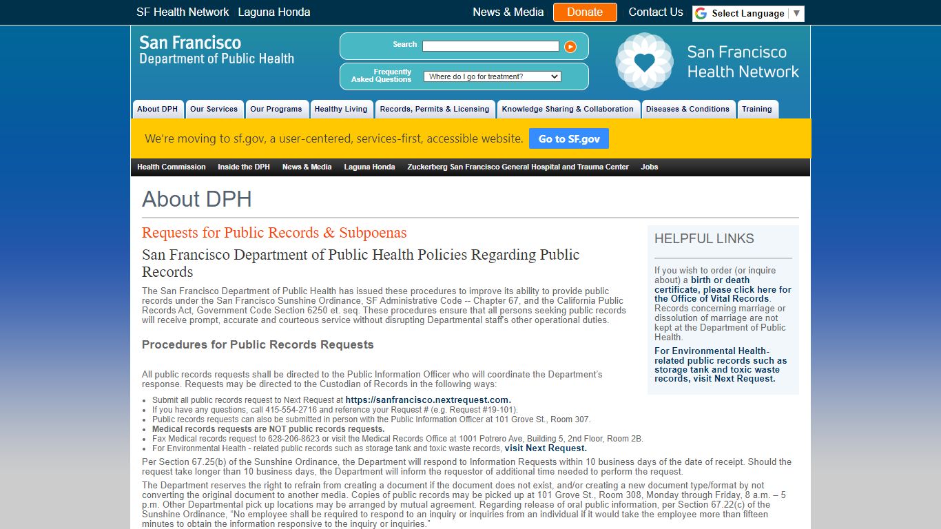 San Francisco Department of Public Health: Request Public ...