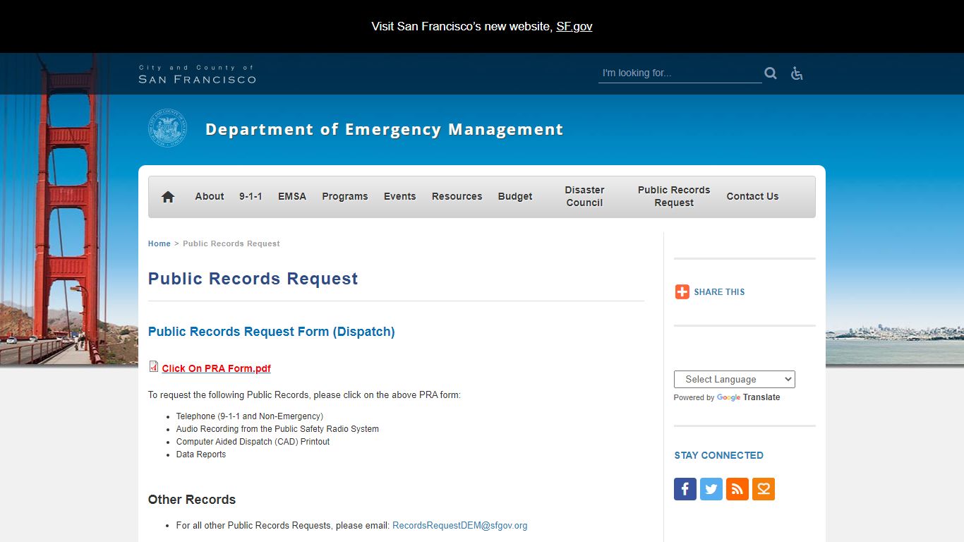 Public Records Request | Department of Emergency Management